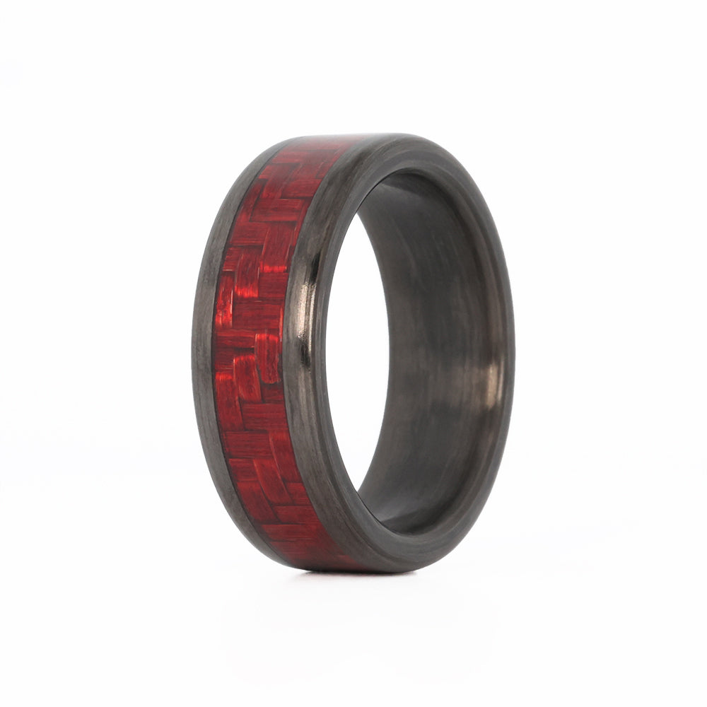 Carbon Fiber Ring with Red Carbon Fiber Inlay