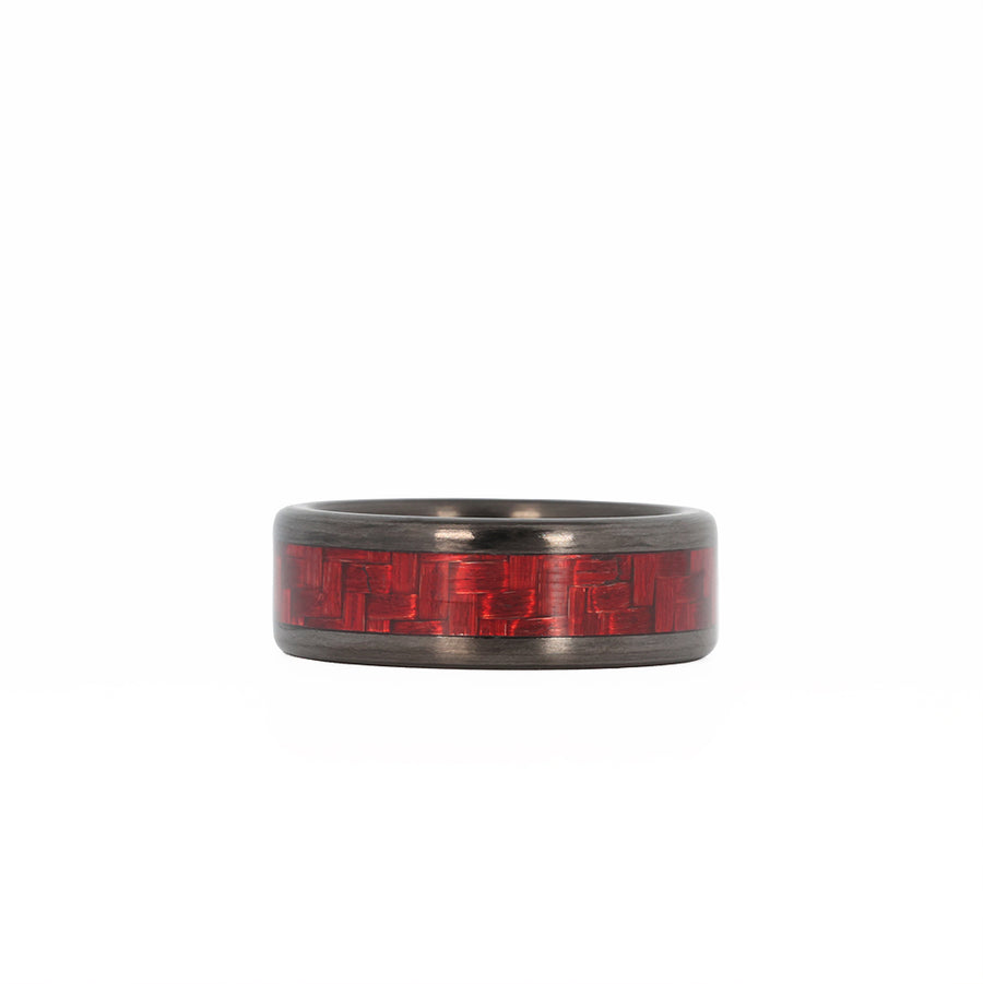 Carbon Fiber Ring with Red Carbon Fiber Inlay Flat