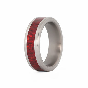 Men's Stainless Steel Ring With Red Carbon Fiber Inlay - Sizes 7-11, Engagement/Wedding Band
