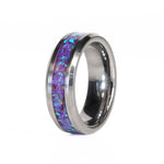 Women's Amethyst Ring with Glow and Opal Inlay in Titanium Rails