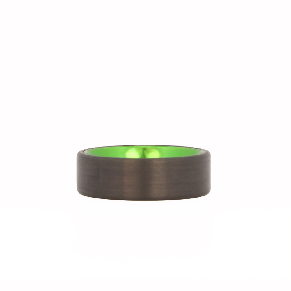 Green Aluminum Men's Ring with Carbon Fiber Laying Flat