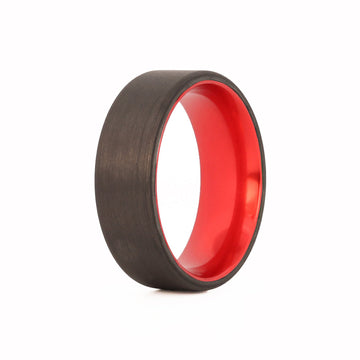 Red Aluminum Ring For Men wit Carbon Fiber ExteriorRed Aluminum Ring For Men with Carbon Fiber Exterior
