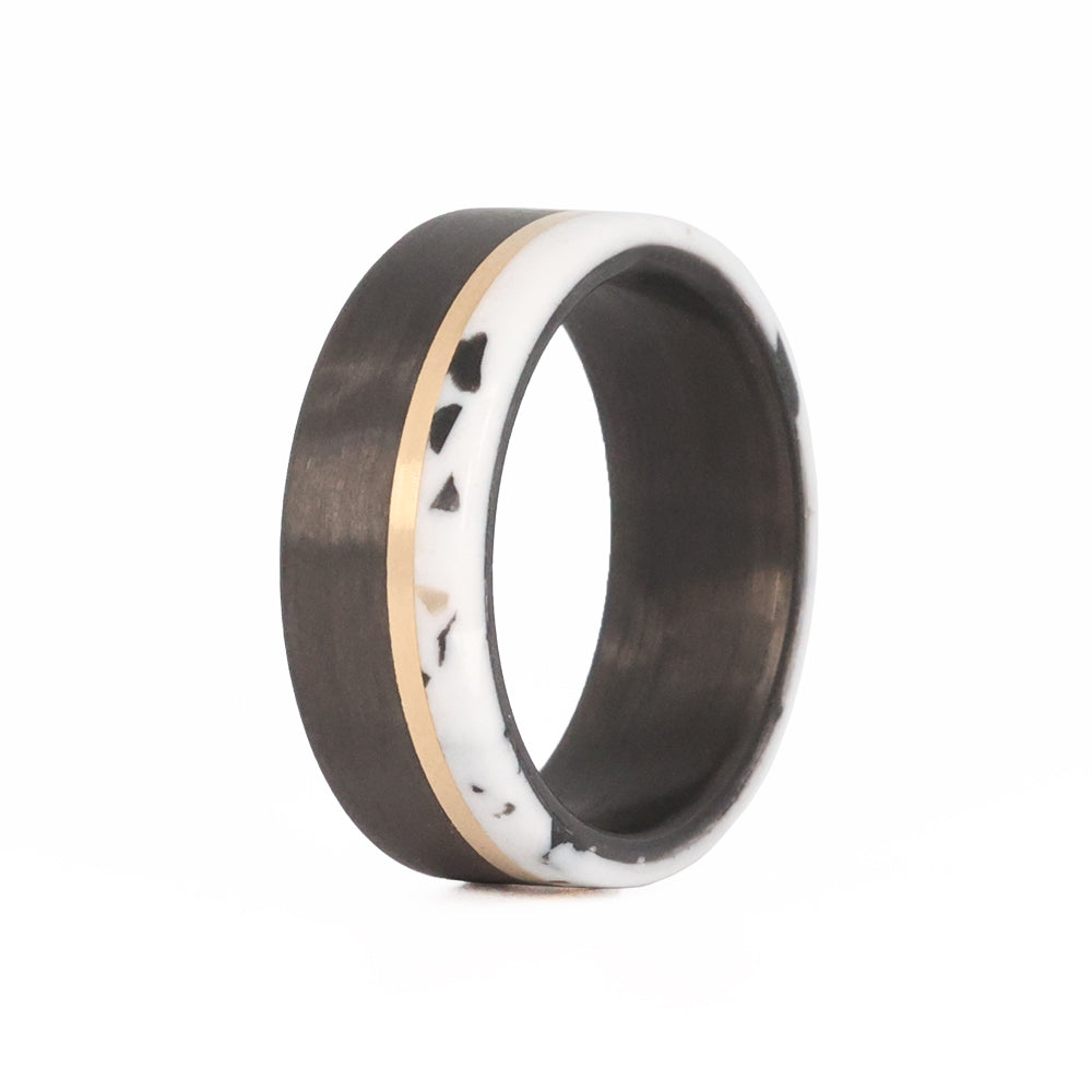Elemenmt Rong Terrazzo Men's Wedding Ring with Carbon Fiber and 14k Yellow Gold ...