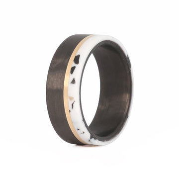 Terrazzo Men's Wedding Ring with Carbon Fiber and 14k Yellow Gold