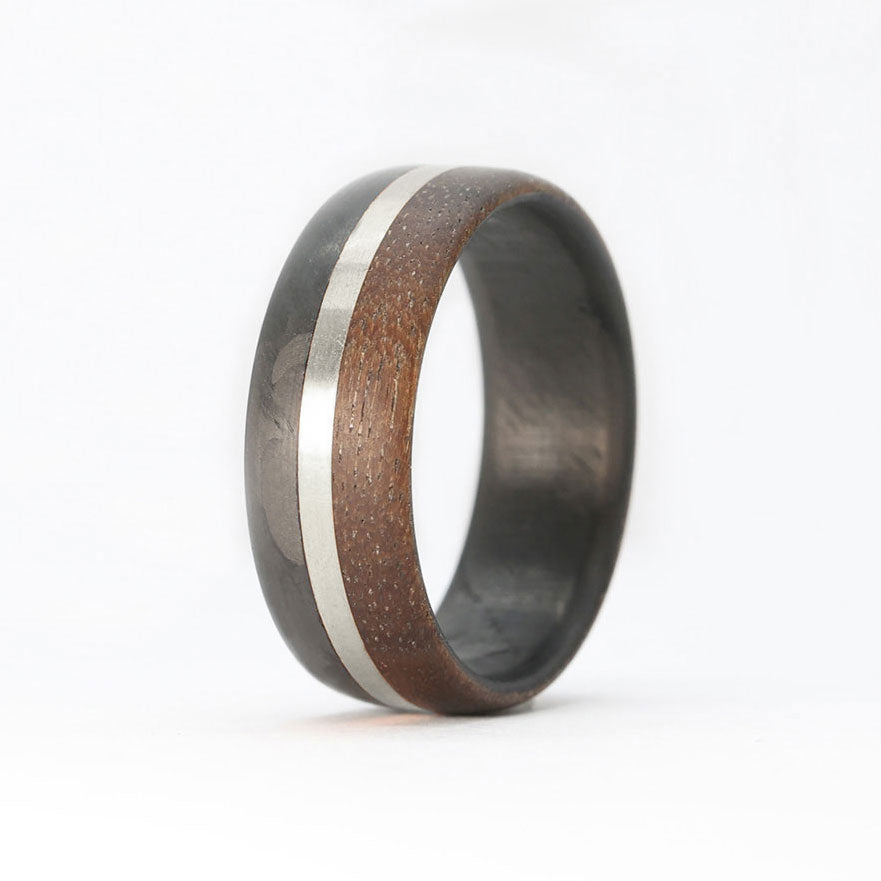 Walnut Wood Ring with a Centered Gold Inlay and Carbon Fiber – Element ...
