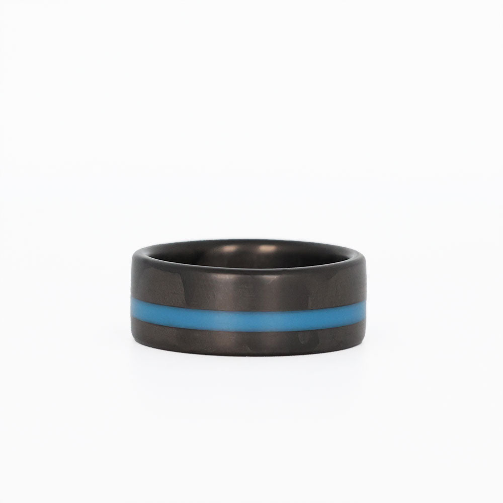 Thin blue line ring laying flat