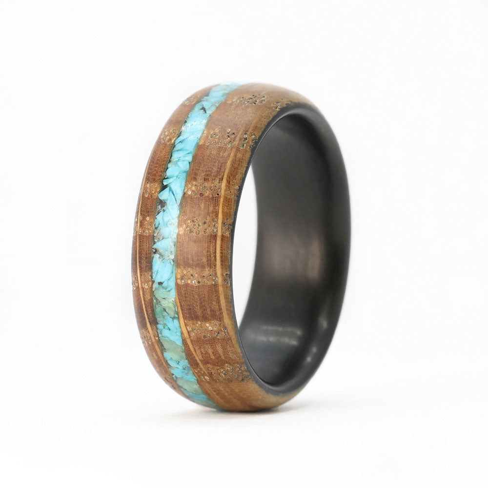 Turqoise Inlay Rings Turquoise Inlay Ring with Whiskey Barrel Wood and Carbon Fiber ...