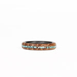 Women's Turquoise Wedding Band with Whiskey Barrel Wood Laying Flat