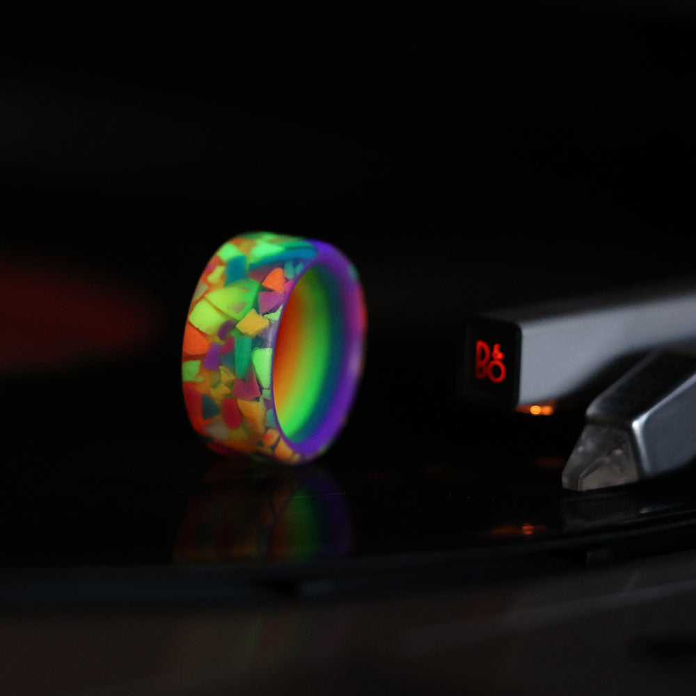 Rainbow Glow Ring Glowing On Vinyl Record Player