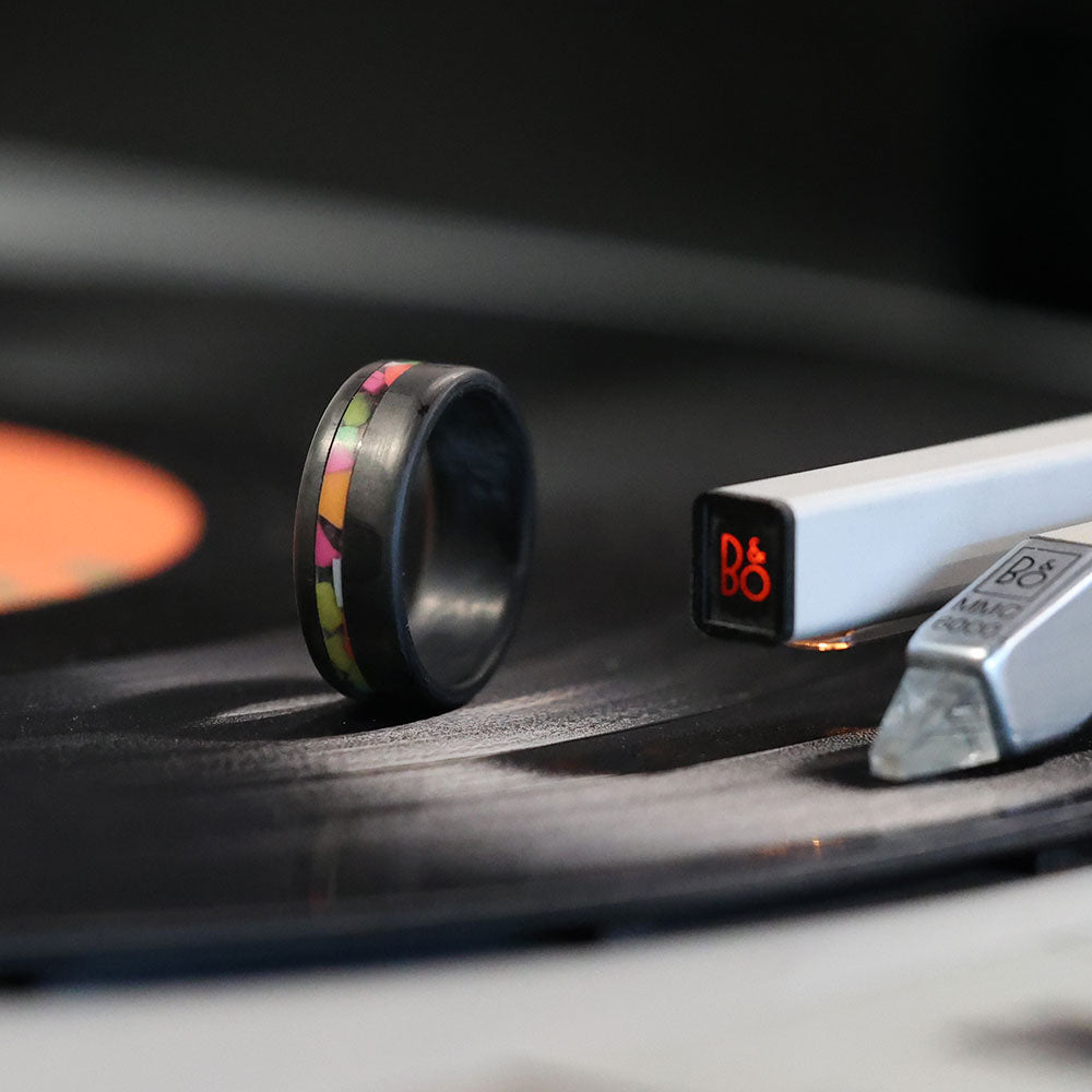 Glow Wedding Ring On Vinyl Record Player