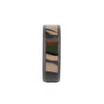 camo wedding ring with carbon fiber rails and sleeve front view
