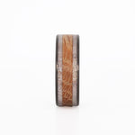 Front View of a deer antler wedding band with whiskey barrel wood and carbon fiber sleeve