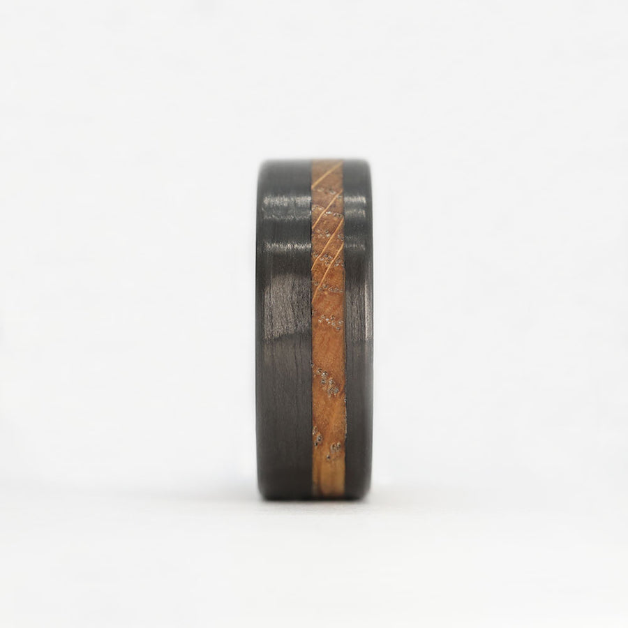 Men's Whiskey Barrel Band with Carbon Fiber Front View
