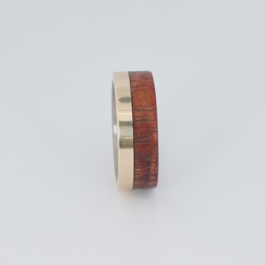 Koa Wood Wedding Ring with Gold Offset and Titanium Interior 360 Video