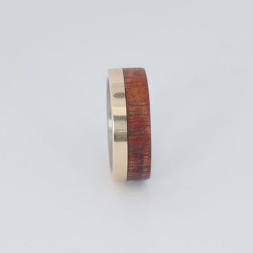 Koa Wood Wedding Ring with Gold Offset and Titanium Interior 360 Video
